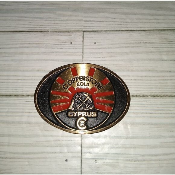 DynaBuckle Provo Utah Solid Brass Vintage Belt Buckle Copperstone Gold Cyprus - Picture 2 of 8